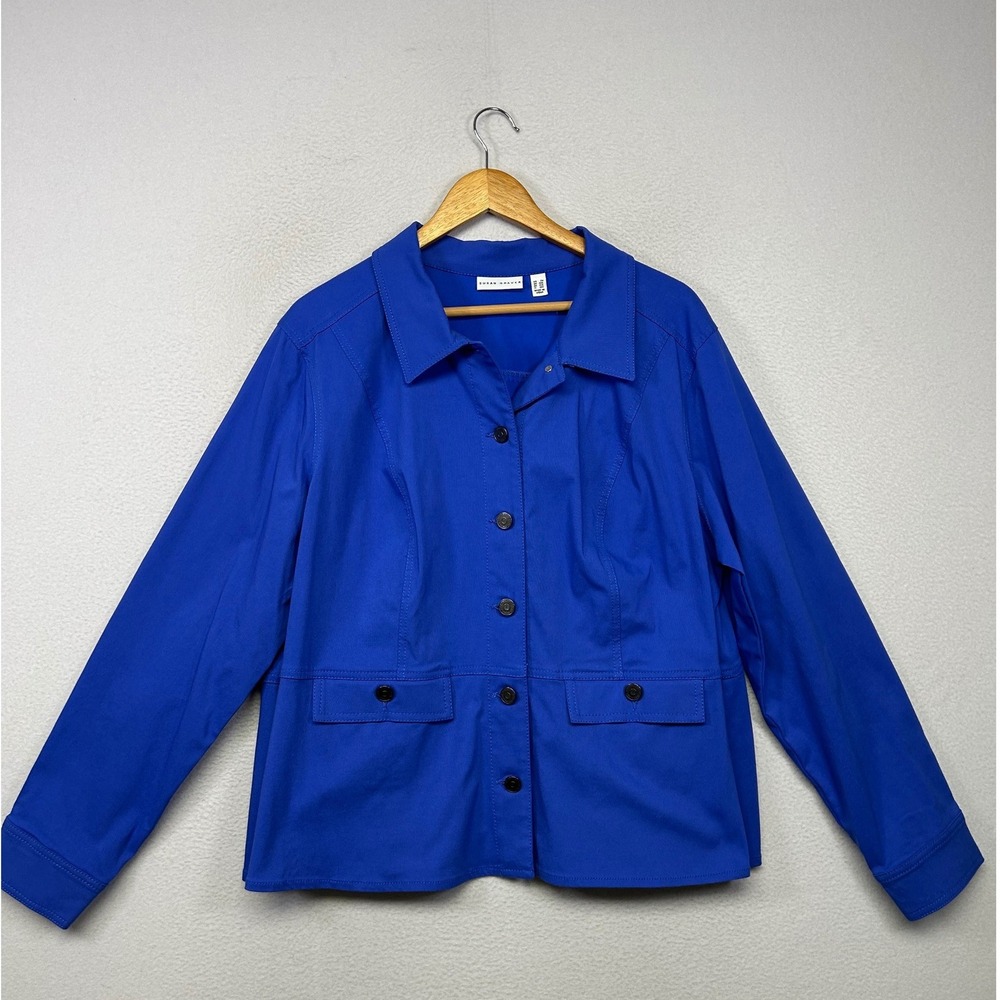 Classic Minimalist Susan Graver Womens 2X Royal Blue Button Front Utility Jacket